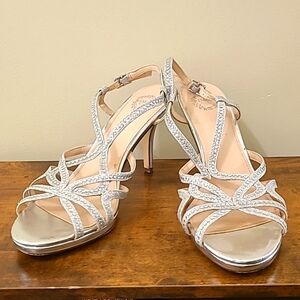 I. Miller Silver Strappy Heeled Sandals with Rhinestones size 9